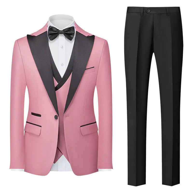 Casual Slim Fit Wedding Groomsmen Business Suit Three Piece Set Cotton Blend Polyester Fiber Single Button Summer Fashion