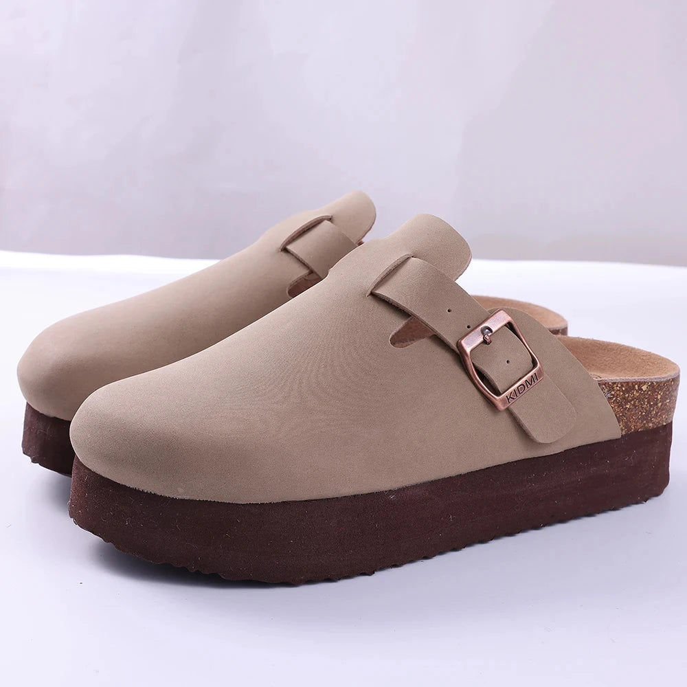 Crestar Women's Clogs Mules Cork Clogs Slippers Men Outdoor Mules Suede Clogs Shoes with Arch Support Mule Leather Clogs Sandal