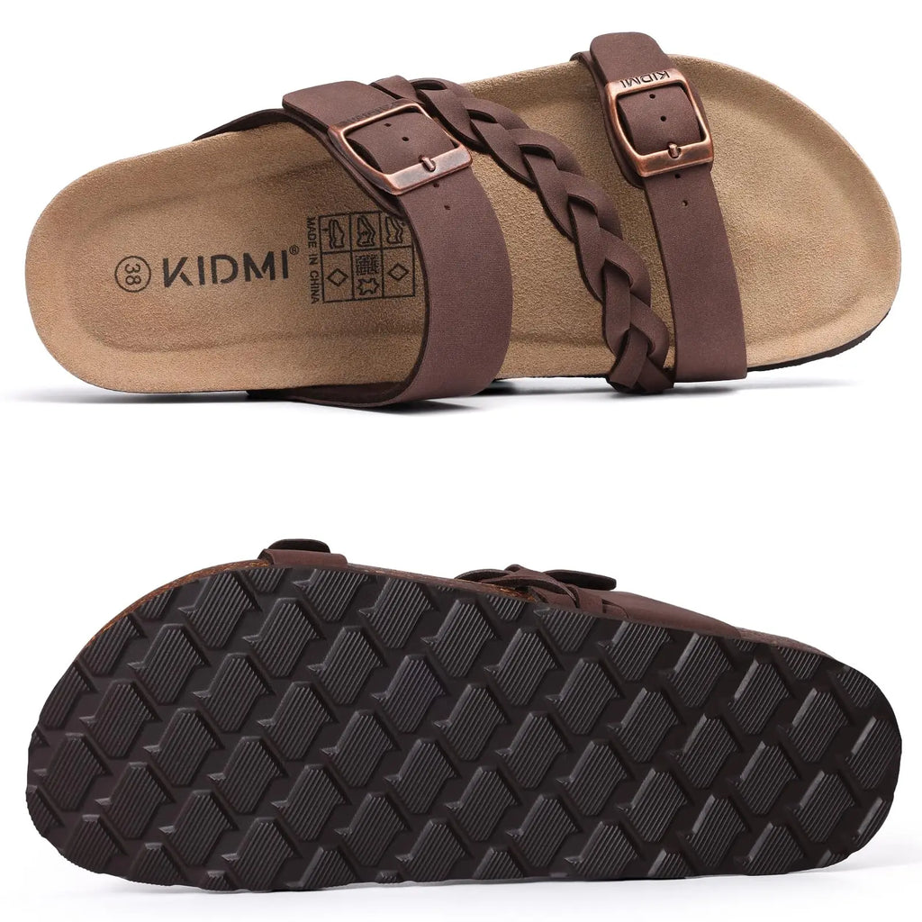 Crestar Women's Cork Footbed Sandals Lady Fashion Buckle Slip-On Slide Sandals New Summer Comfortable Sllipers with Arch Support