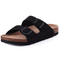 Shevalues Men Classic Leather Sandals Fashion Double Outdoor Beach Shoes Comfort Unisex Cork Footbed Slippers With Arch Support