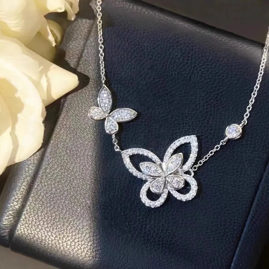 Fashionable Butterfly Combos Necklace Bracelet Earrings Ring Set Rhinestone Designed Illusion Butterfly Jewelry for Women