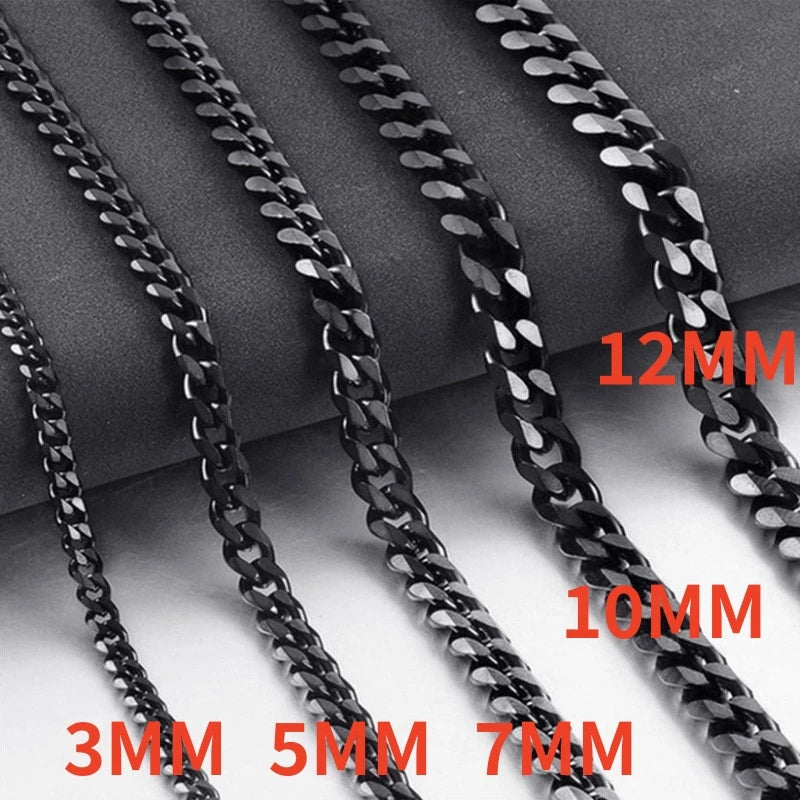 HNSP 3-12MM Stainless Steel Chain Cuban Link Necklace For Men Punk Style Jewelry Accessories Black Chain Yellow Gold Color