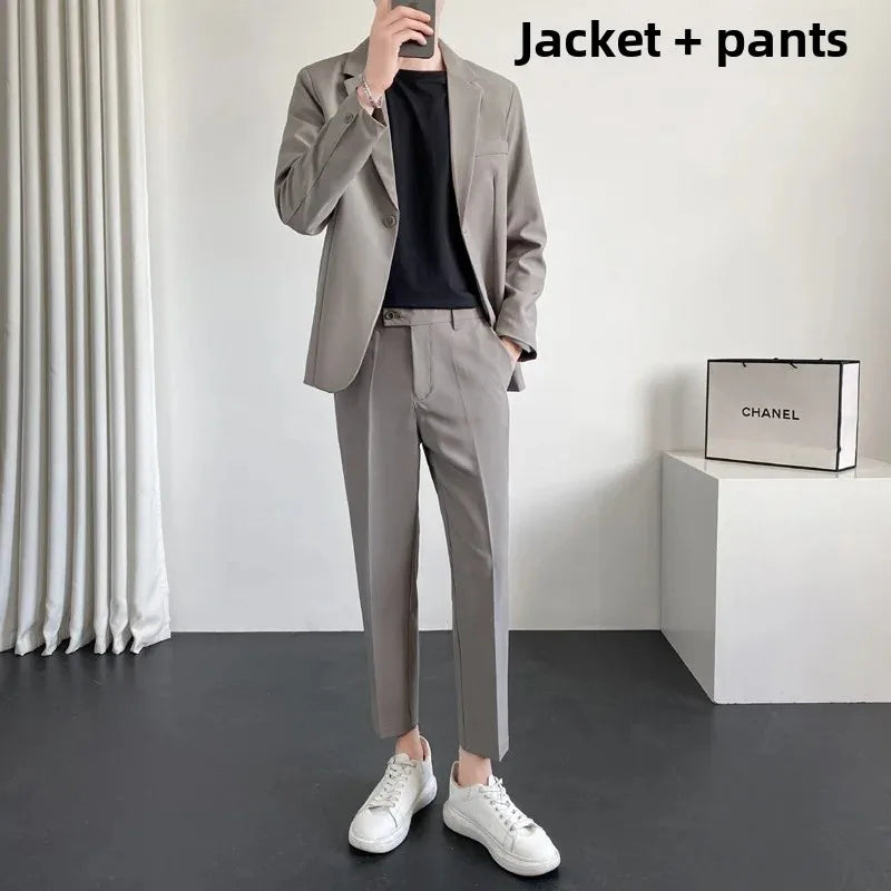 Loose Handsome Summer Suit Jacket Slimming Business Professional Formal Trendy Fashion Set for Men Casual Chic Outfit