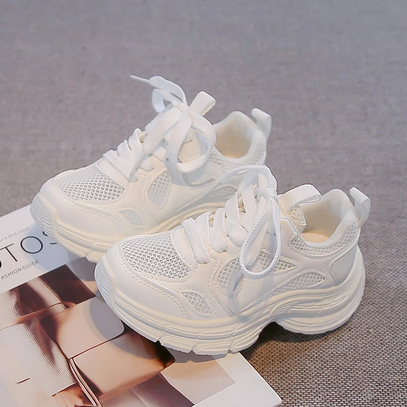 Summer Toddler Girls Breathable Mesh Chunky Sneakers Lace Up Non-Slip Soft Sole for Daily School Outdoor Running Play Wear