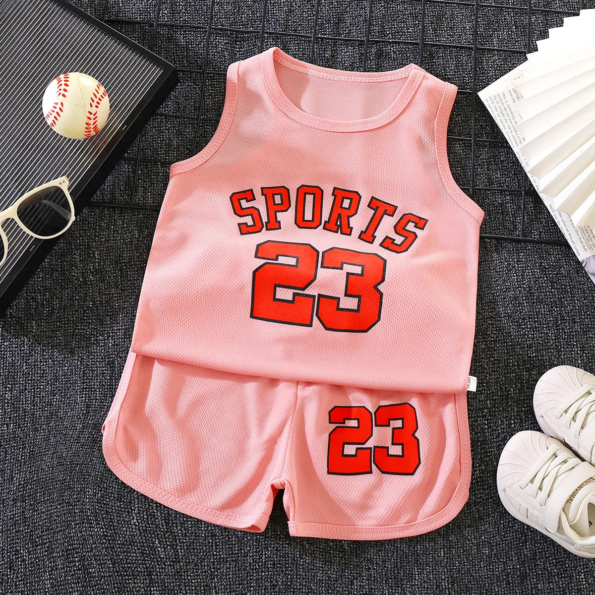 Toddler Basketball Outfit Boys Girls Mesh Breathable Tank Top Shorts Set Kids Quick Dry Active Sportswear Summer
