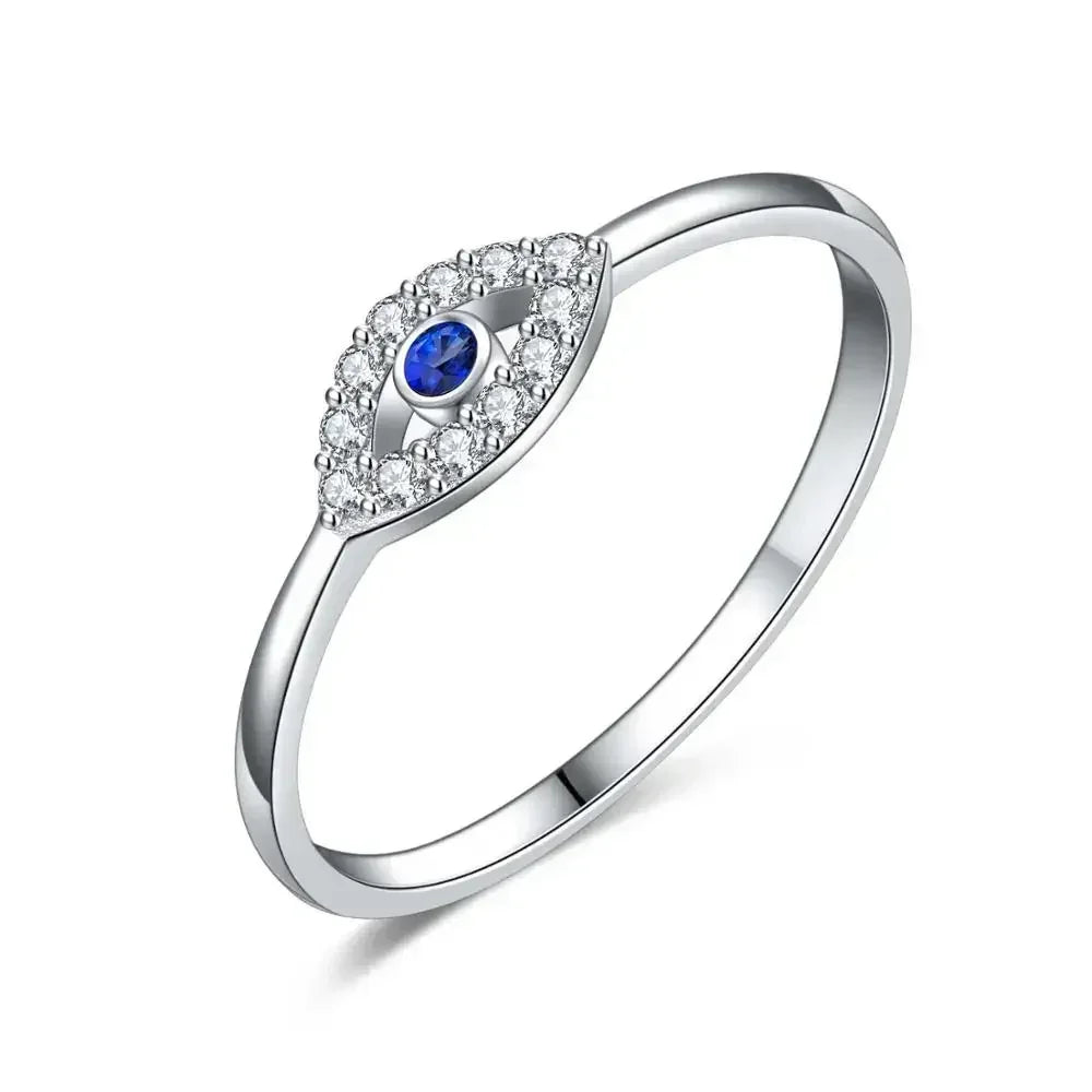 Kaletine 925 Sterling Silver Evil Eye Rings For Women Good Luck Blue Stone CZ Luxury Brand Ring Turkey Wedding Jewelry KLTR156