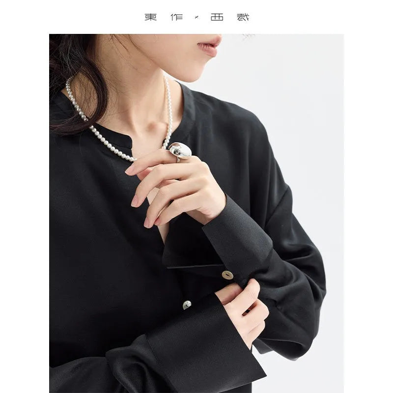 Satin Luster~ Silk Shirt 100% Mulberry Silk Long-Sleeved Shirt Quality Women's Clothing 2026 New Style