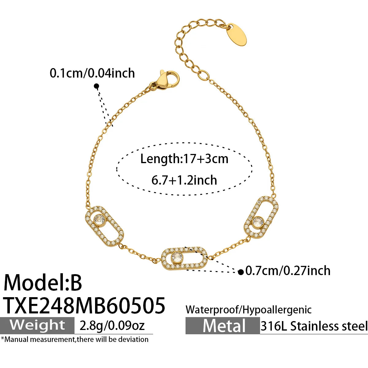 Shiny Zircon Pendant Necklaces Bracelets Rings 18k Gold Plated Stainless Stee Chain Necklace Bracelet Ring Jewelry Set for Women