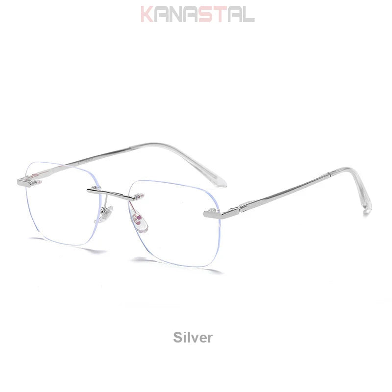Men Pure Titanium Rimless Eyeglasses Frame Women Blue Light Blocking Lens Frameless Glasses Prescription Myopia Reading Eyewear
