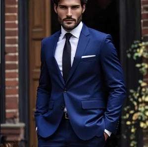 Casual British Style Two-Piece Suit Wedding Groomsmen Hosts Formal Dress Men's Fashion Urban Summer Single Button Pure Color
