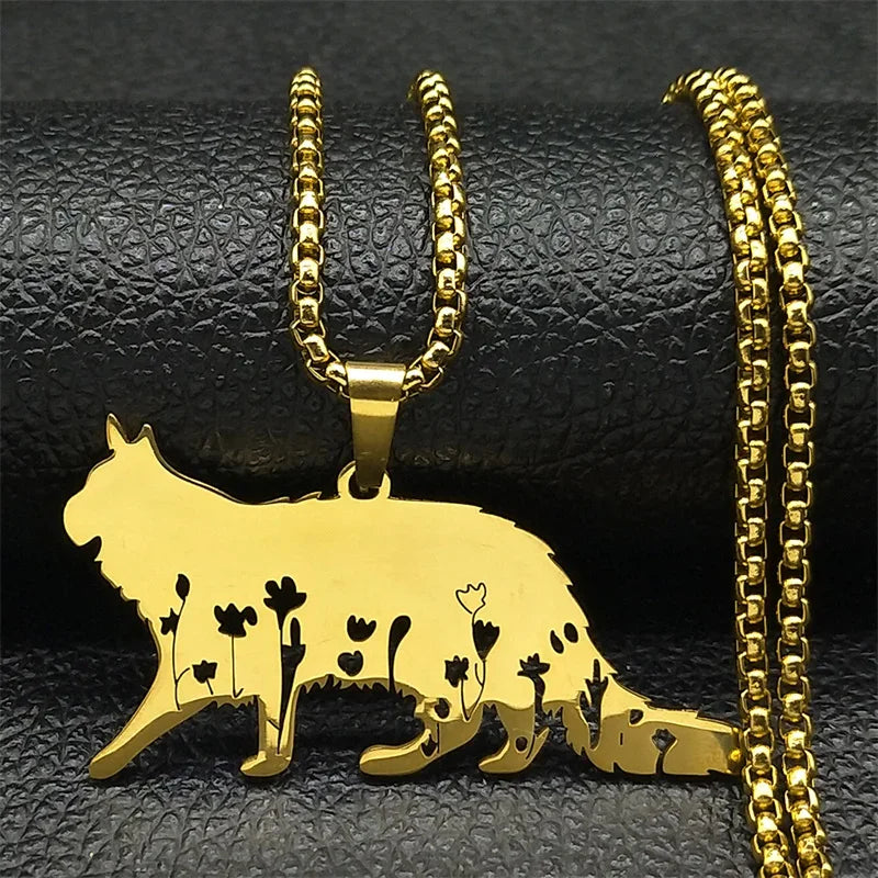 Cute Cat Ragdoll Kitty Pendant Necklace for Women Men Stainless Steel Silver Color Chain Pet Lover Gift Jewelry colar N3213S01