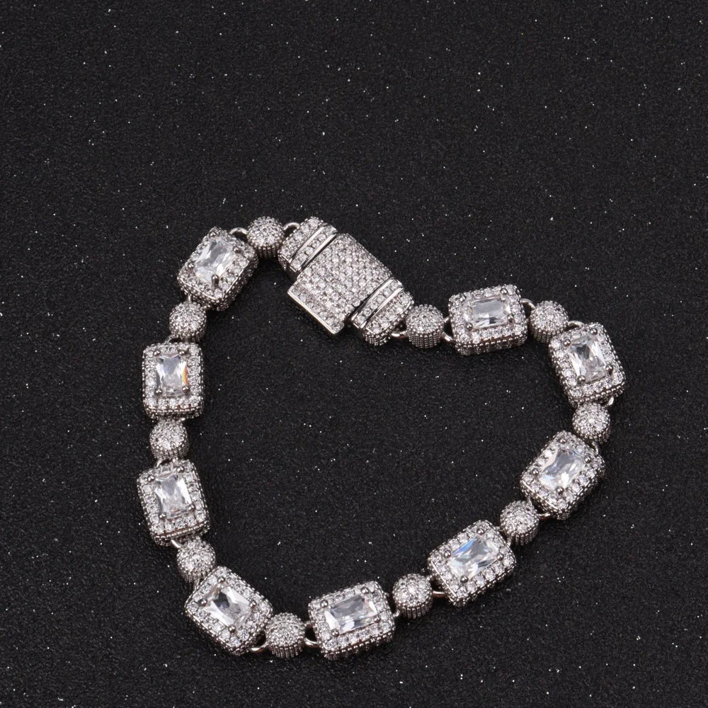 Luxury Pink Cubic Zircon Link Chain Bracelet Iced Out Charm Hip Hop Jewelry For Women Men Christmas Valentine's Day Gifts