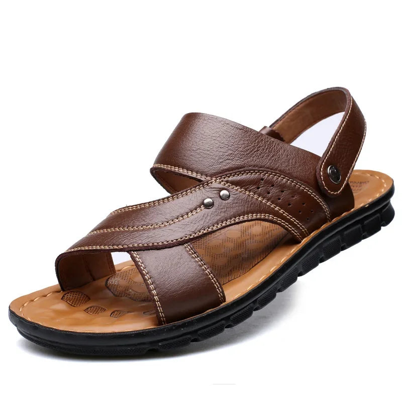 Men Leather Sandals 2026 New Summer Classic Men Shoes Slippers Soft Sandals Men Roman Comfortable Walking Footwear Big Size 48