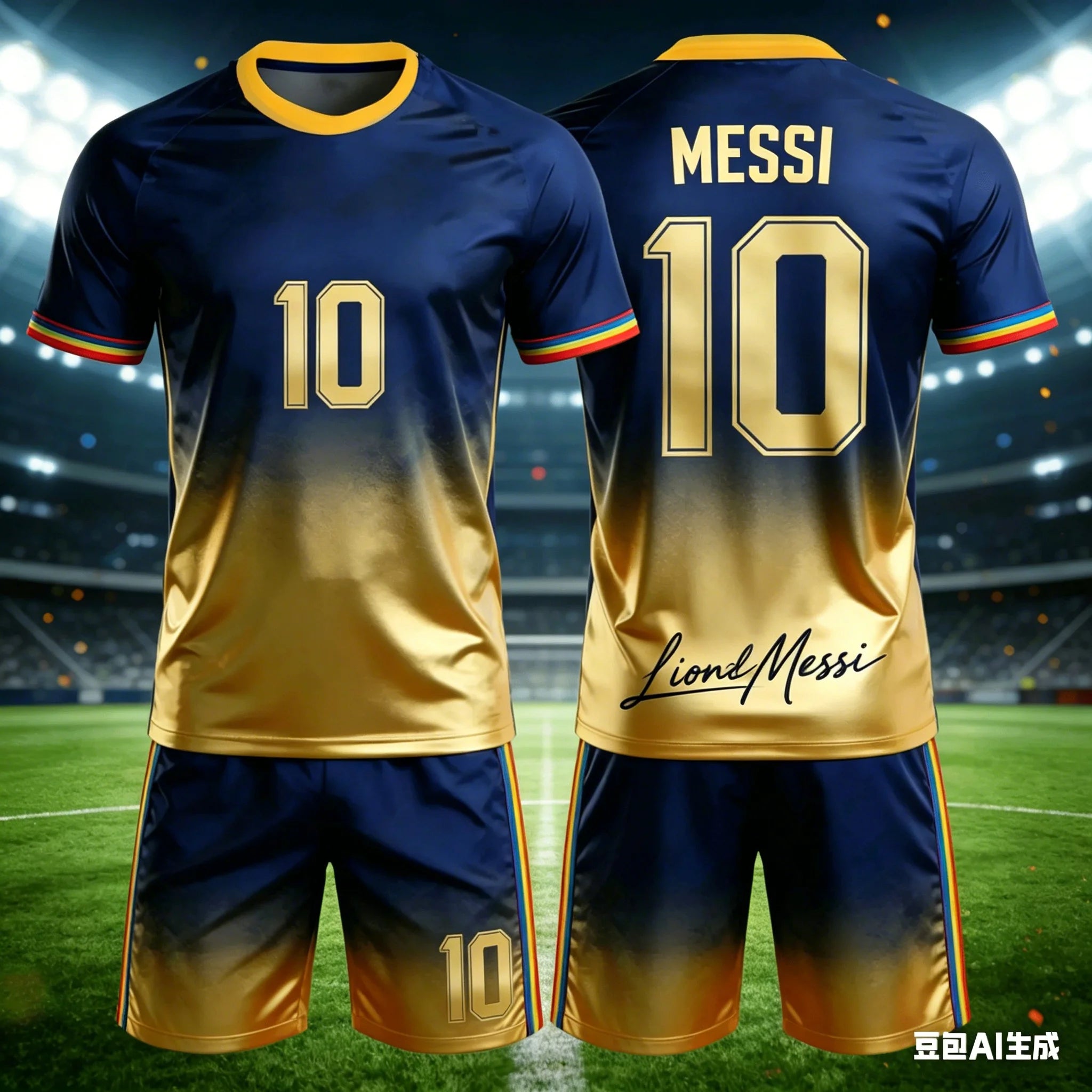 Summer New Messi Style Gradient 3D Football Fan Customized Size 10 Adult/children Short Sleeved Shorts Set Birthday Gift Kids