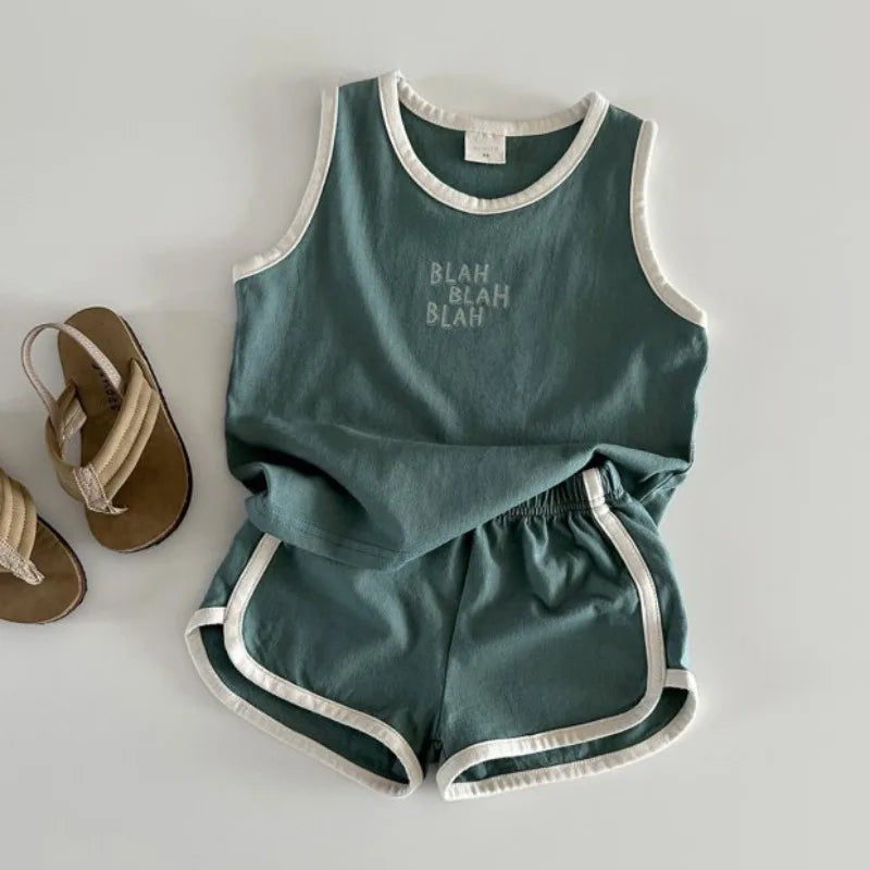 Children Camisole Sets Boys girls Vest Clothes Suit Baby Summer Cotton T-Shirts+Shorts Sleeveless Tank Top Kids Boutique Clothes