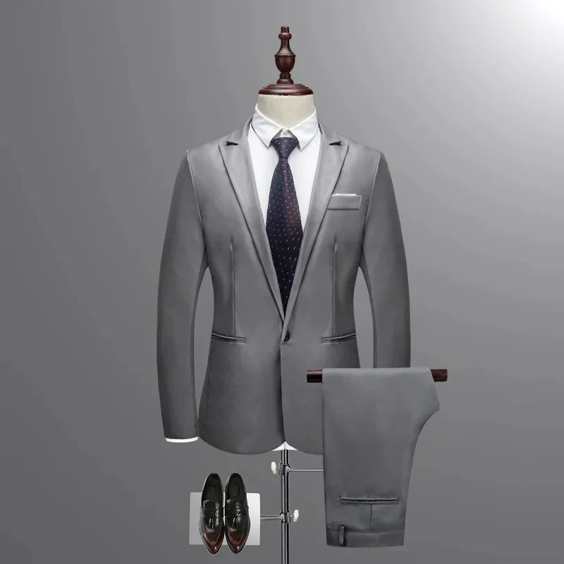 Men's Casual Business Suit Set Korean Style Slim Fit Two Piece Set Fashionable Autumn Winter Male Model Clothing