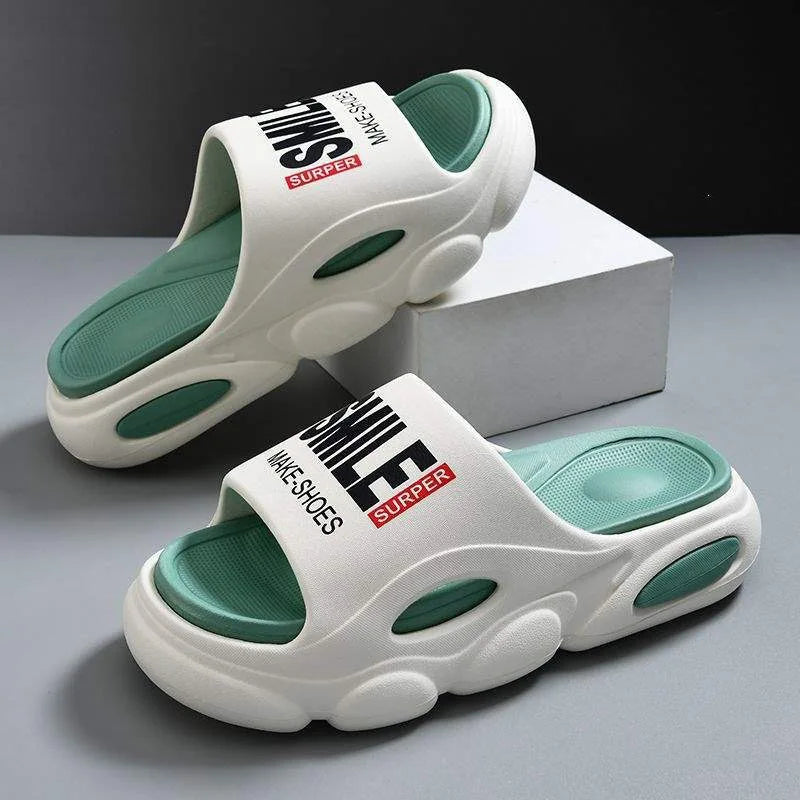 Men Thick Sole Summer Beach Slides Bathroom Anti Slip Slipper Soft Sandals Simplicity Ultra Light Letter Shoes Men Slippers