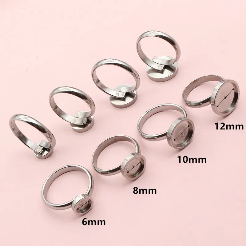 5pcs 6/8/10/12/14mm Inner Size No Fade Stainless Steel Craft Ring Cabochons Blank Base Settings DIY Jewelry Making Accessories
