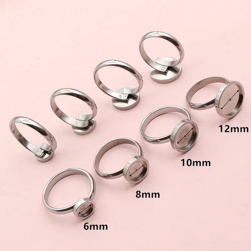 5pcs 6/8/10/12/14mm Inner Size No Fade Stainless Steel Craft Ring Cabochons Blank Base Settings DIY Jewelry Making Accessories