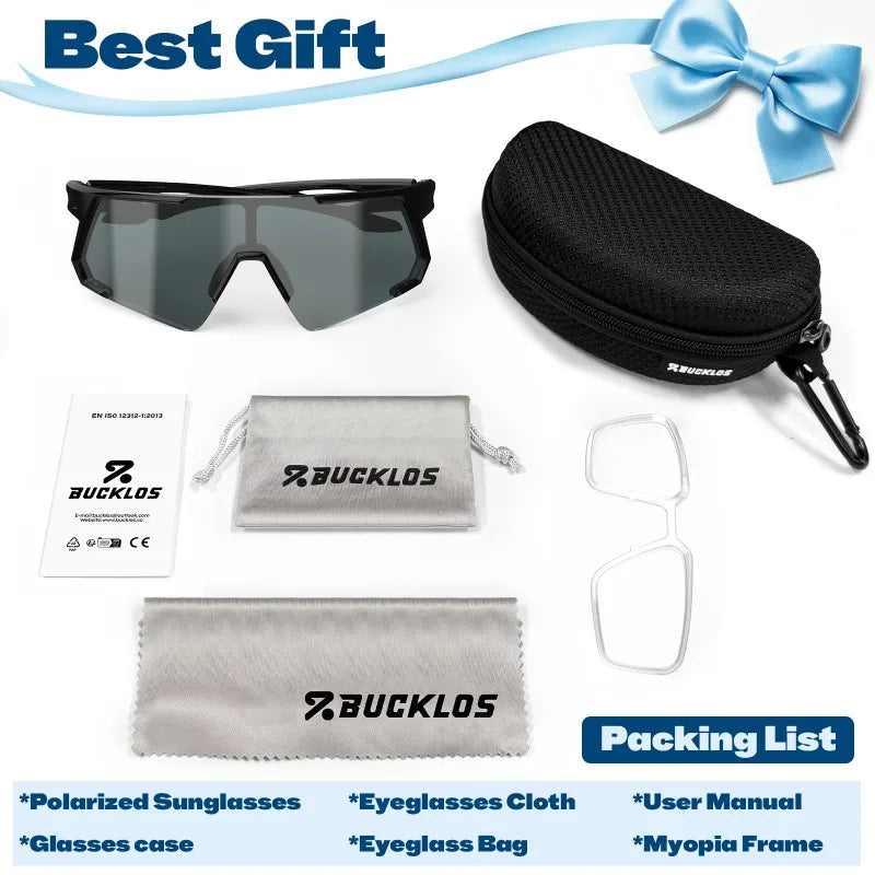 BUCKLOS Polarized Cycling Glasses UV400 Outdoor Sports Sunglasses Men Women MTB Cycling Goggles Road Bike Eyewear