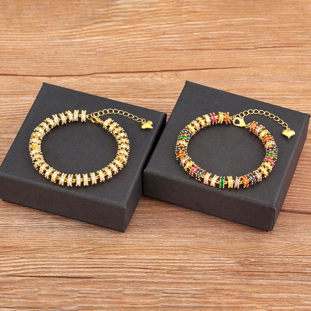 Nidin Fashion Gold Plated Chain Bead Bracelet for Women Colorful Crystal Zircon Heart Shape Charm Wedding Party Jewelry Gifts