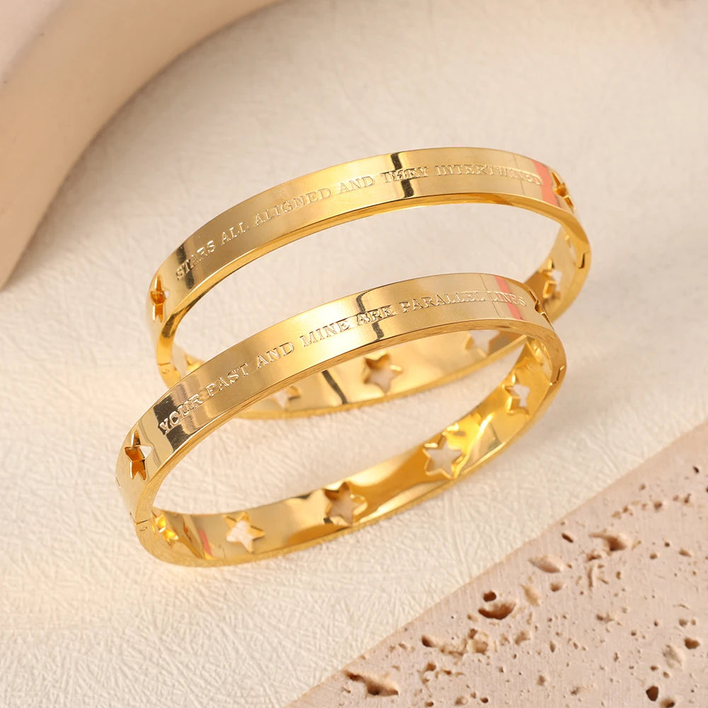 JOVO LOVE Fashion Hollow Stars and Carve Bangle STARS ALL ALIGNED BRACELET SET Stainless Steel Waterproof Jewelry for Women 2025