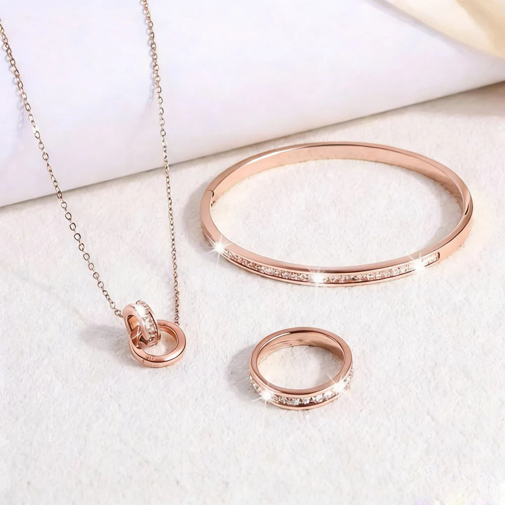 Classic Roman Numeral Zircon inlay Double Ring Earrings Necklace Bracelet Ring Size 7 Diverse Combinations With Fashion Jewelry