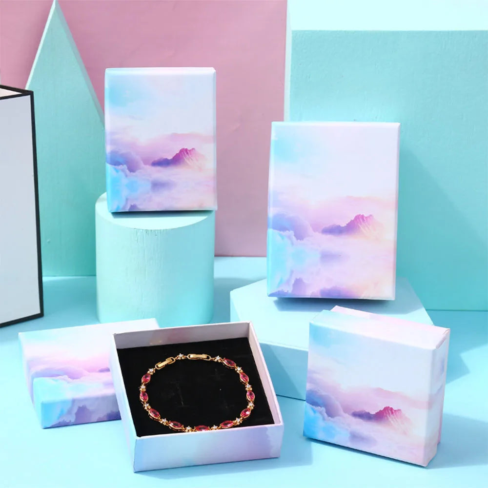 12pack White Black Cardboard Jewelry Box Earings Rings Necklace Storage Boxes 7x9x3cm Kraft Paper Travel Wedding Gift Dust Case
