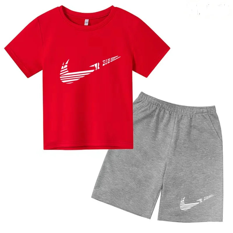 Children Clothes T-shirt Fashion Short-Sleeved+Shorts Summer Boy Girl Toddler 3-12Years Casual Sports Brand Jogging O-collar Set