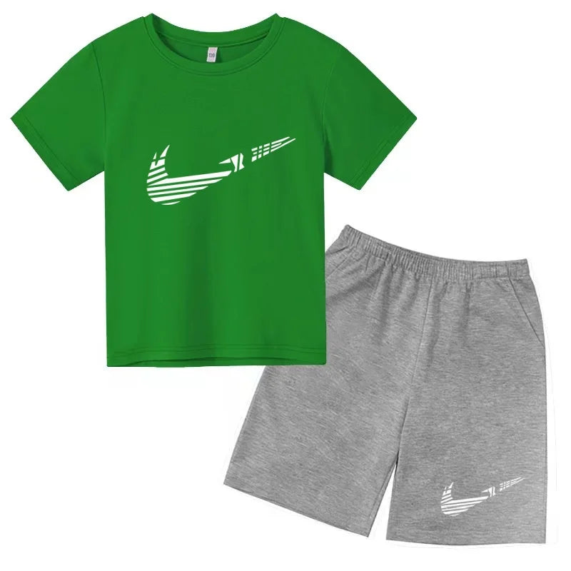 Children Clothes T-shirt Fashion Short-Sleeved+Shorts Summer Boy Girl Toddler 3-12Years Casual Sports Brand Jogging O-collar Set