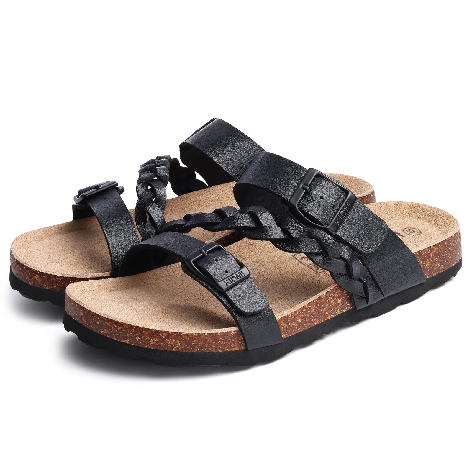 Shevalues Leisure Women's Cork Footbed Sandals With Arch Support Slip-On Brand Lady Sandals With Double Buckle Summer New Sandal