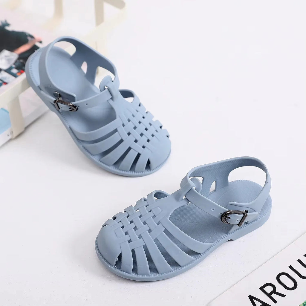 Girl Child Beach Shoes for Sea Summer Girls Gladiator Sandals Soft Non-slip Princess Jelly Shoes Flat Retro Roman Flip-flops