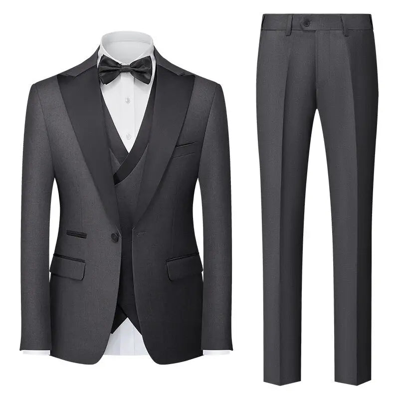 Casual Slim Fit Wedding Groomsmen Business Suit Three Piece Set Cotton Blend Polyester Fiber Single Button Summer Fashion