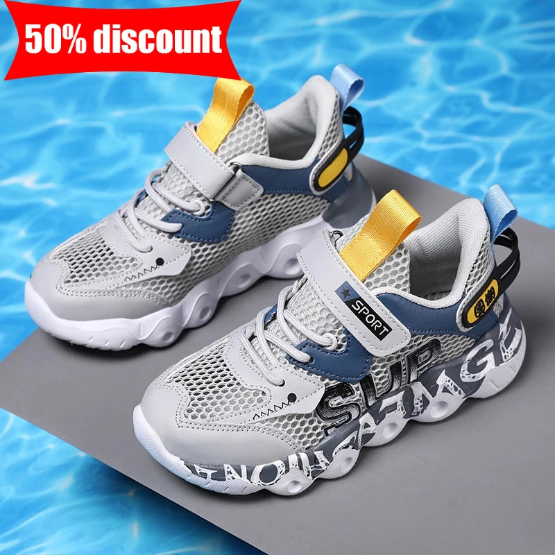 Childrens Sports Shoes Breathable Mesh Rebound Summer Campus Exercise Jogging Shoes New Boys Daily Lightweight Walking Shoes