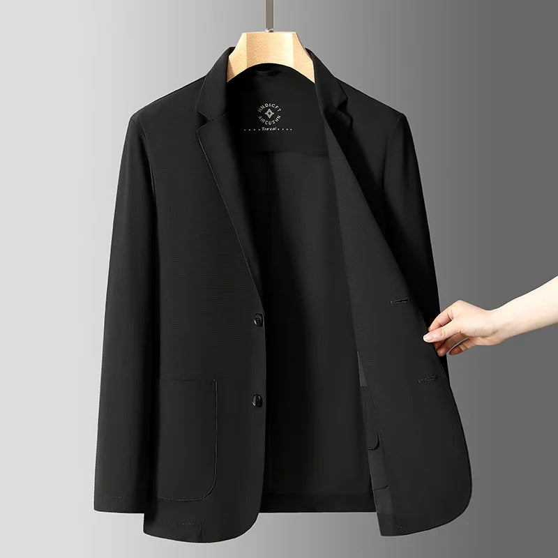 Ice Silk Original Yarn Casual Men's Suit Jacket Spring Summer New Style Breathable No-Trace Flat Collar Slim Fit Business Gen...