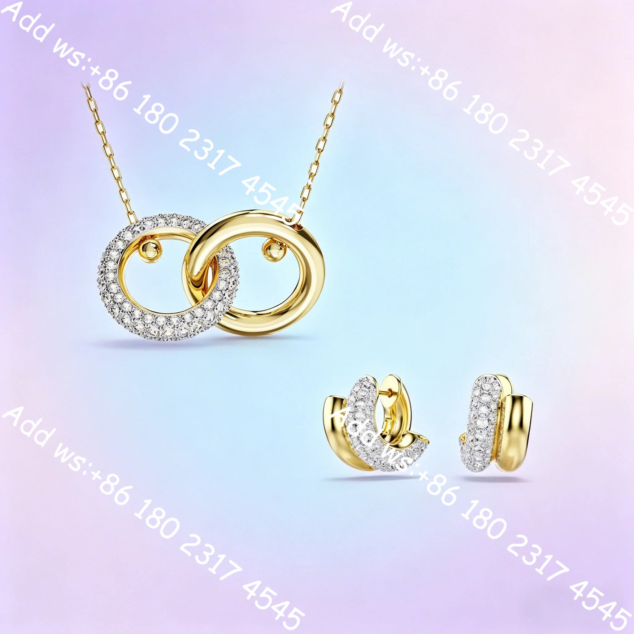Light luxury Double Circle Zircon Jewelry Set, Necklace Earrings Bracelet Ring Set,Elegant Minimalist