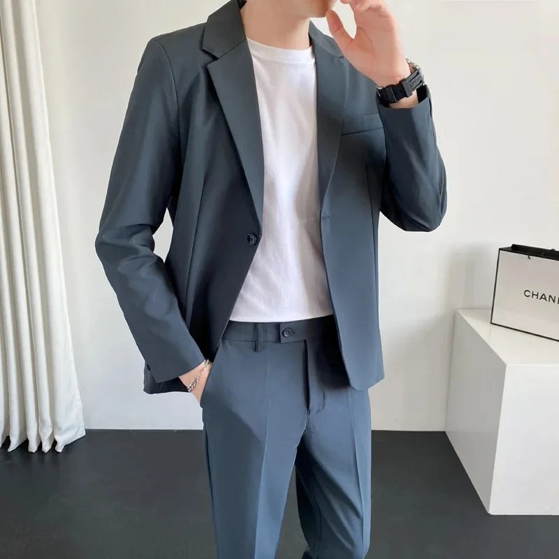 Loose Handsome Summer Suit Jacket Slimming Business Professional Formal Trendy Fashion Set for Men Casual Chic Outfit