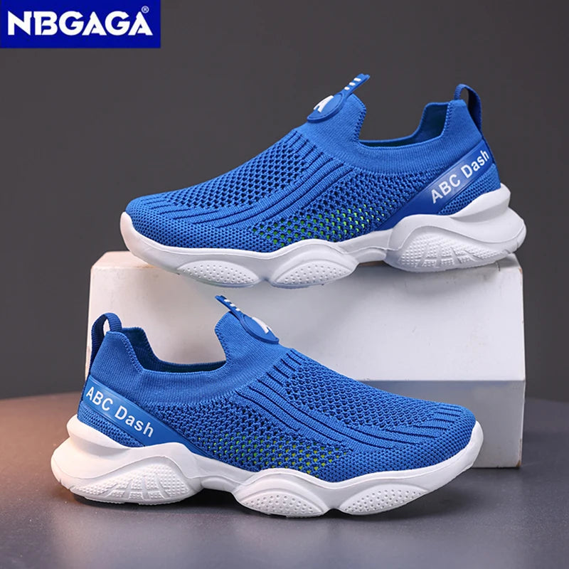 Summer Children Boys Sock Shoes Fashion Knit Breathable Lightweight Running Sports Shoes Slip-On Casual Walking Footwear