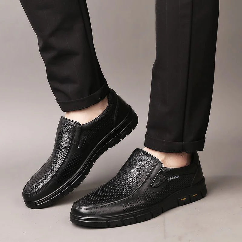 Men's Slip-On Shoes Summer Hollow out Breathable Comfortable Soft Bottom Anti-Slip Leather Shoes-8867-1