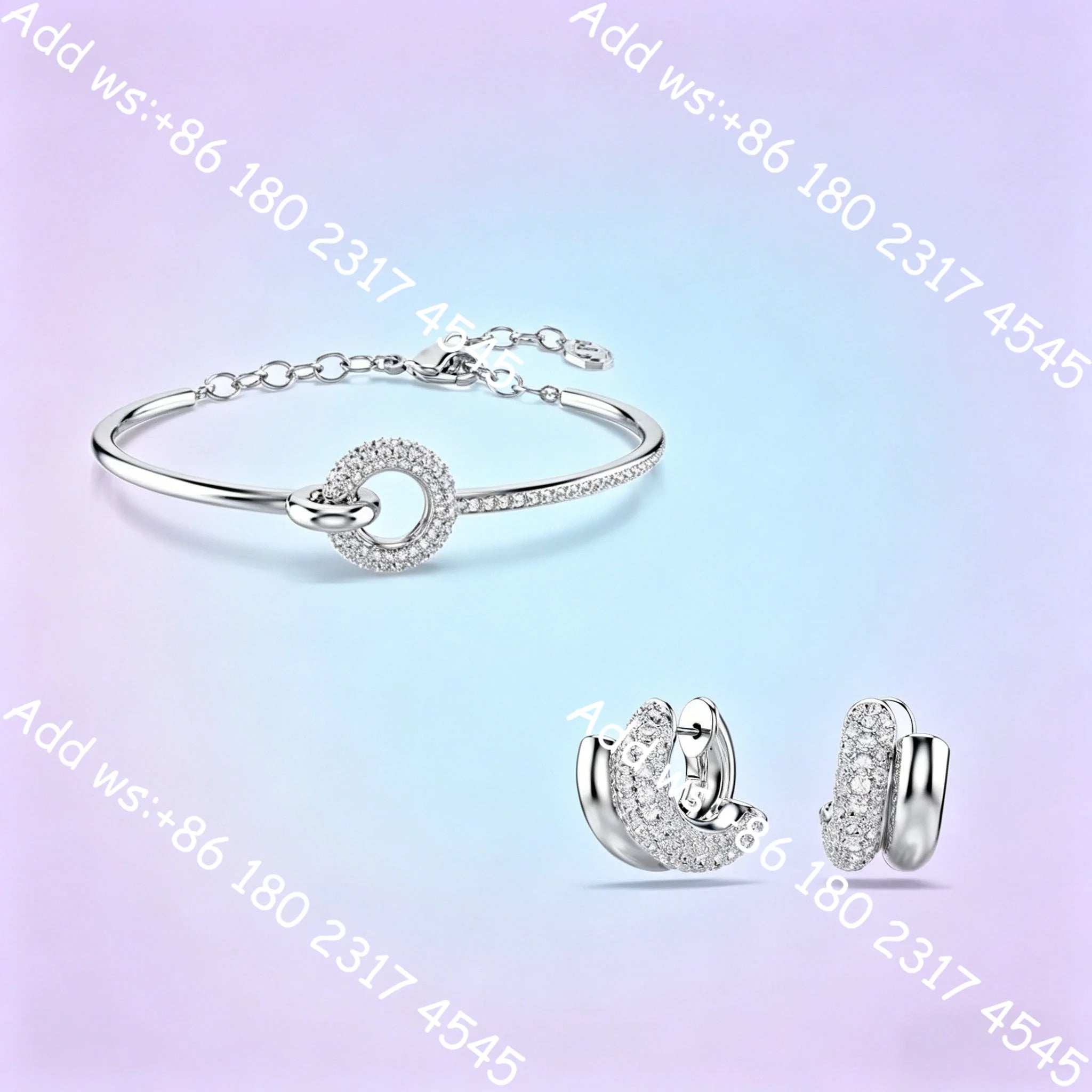 Light luxury Double Circle Zircon Jewelry Set, Necklace Earrings Bracelet Ring Set,Elegant Minimalist