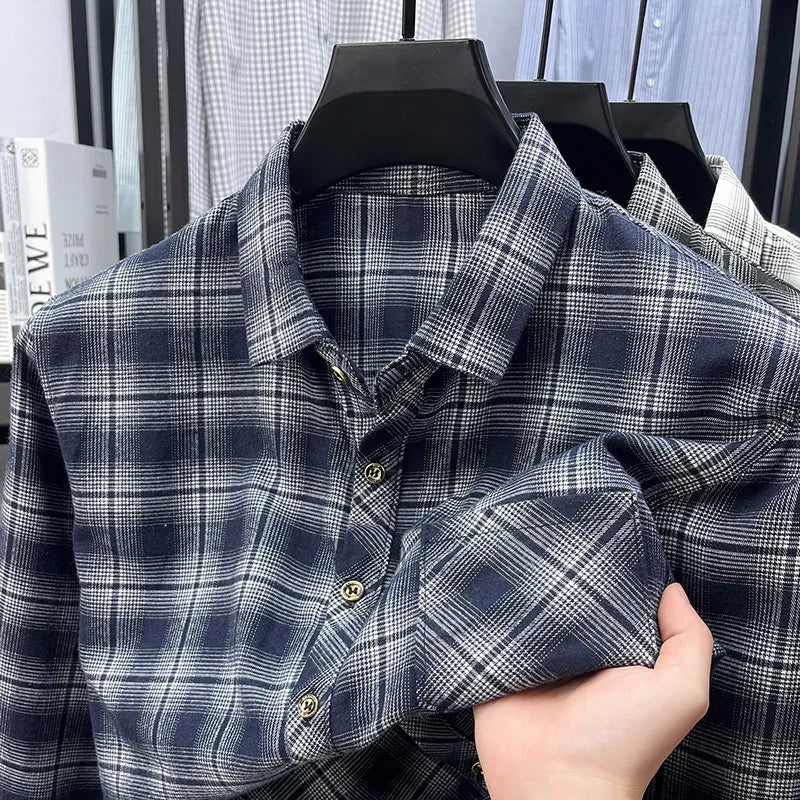 Mens Plaid Pattern Long Sleeve Button Down Shirts Classic Casual Tops Soft Comfortable Breathable Shirts