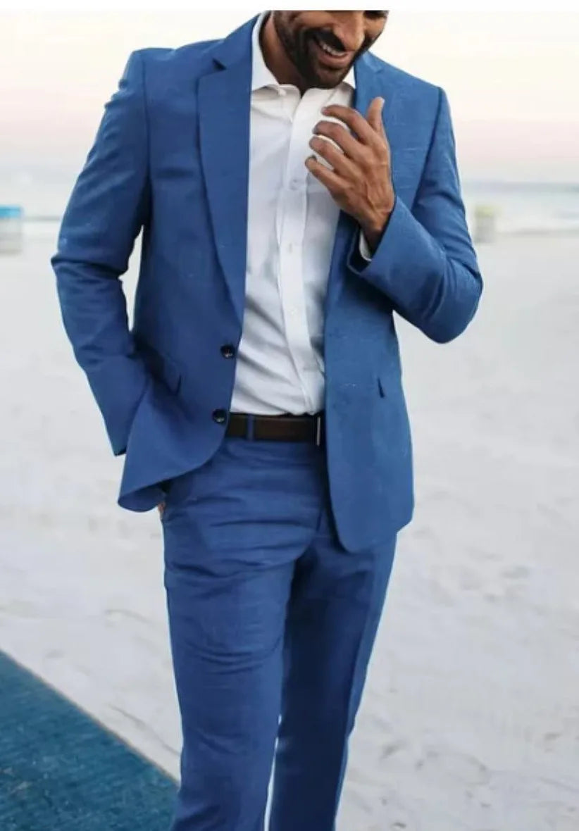 Casual British Style Two-Piece Suit Wedding Groomsmen Hosts Formal Dress Men's Fashion Urban Summer Single Button Pure Color