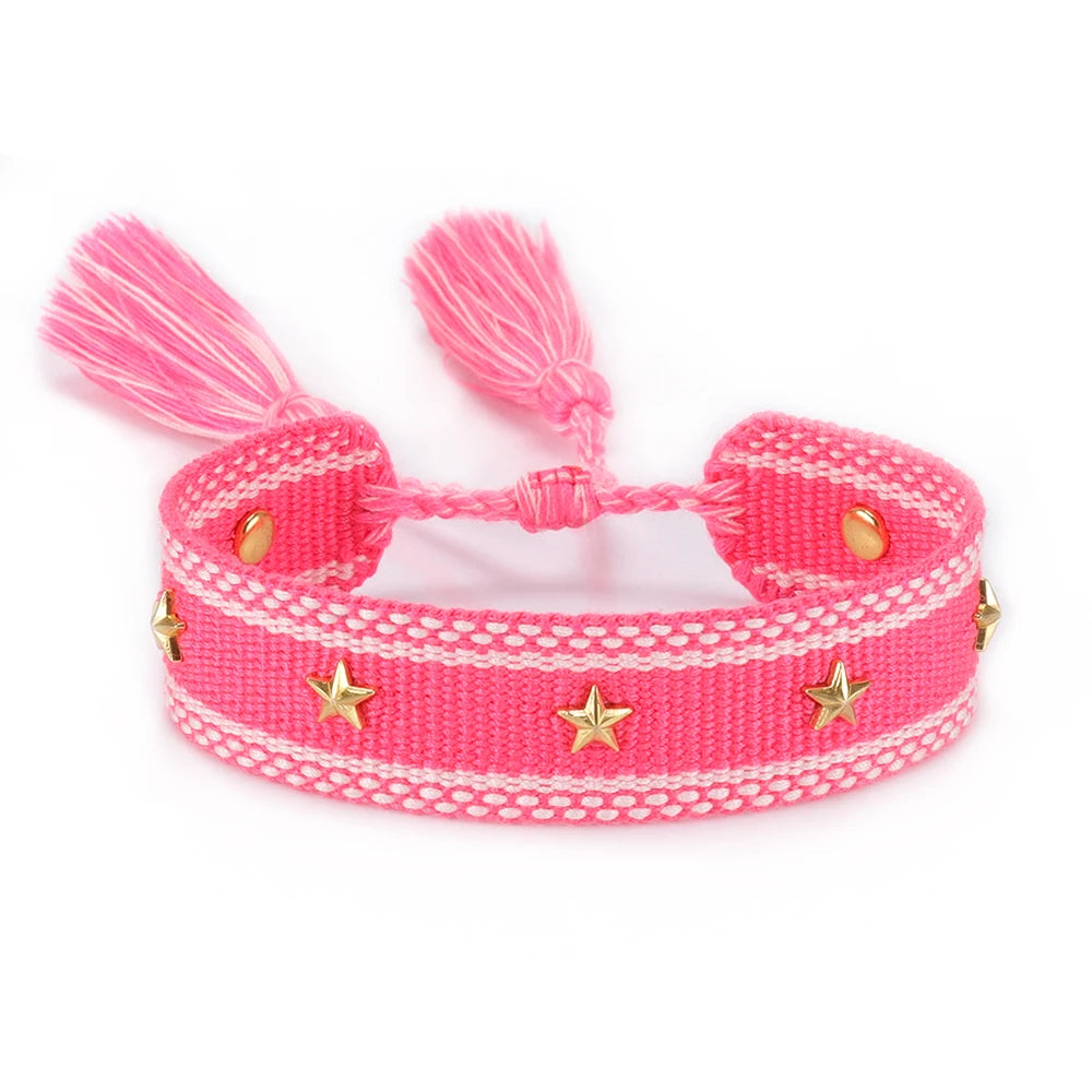 Vintage Friendship Bracelets STARS | MOON Bracelets Adjustable Woven Arm Stacked Jewelry