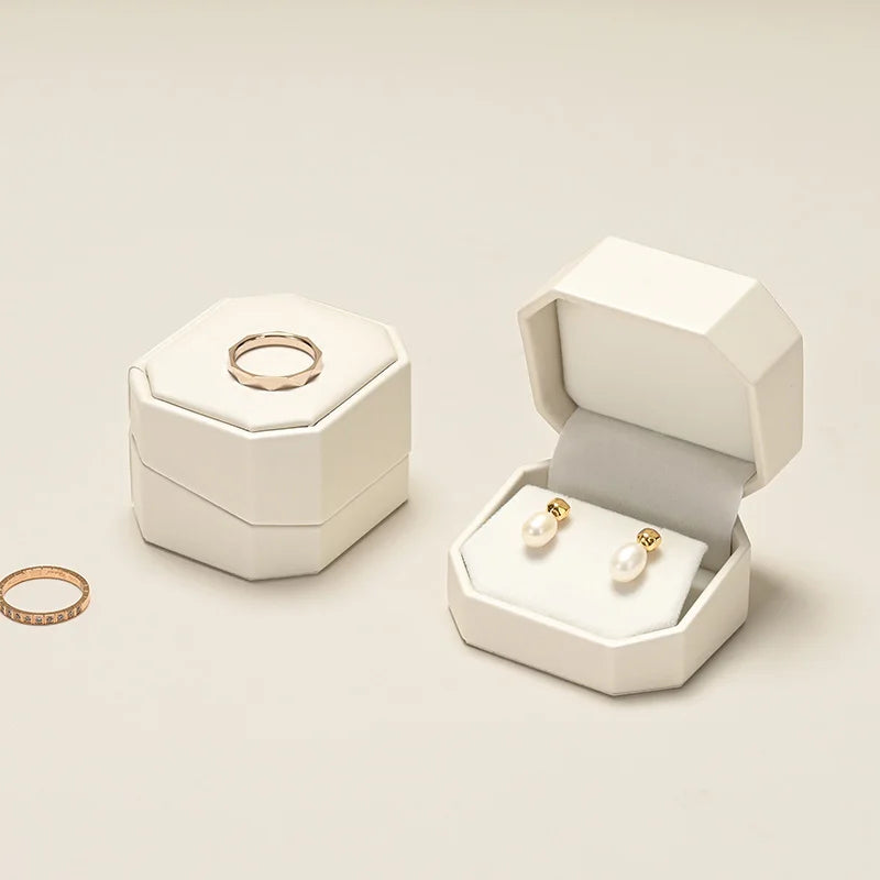 WoodTen New Octagonal Jewelry Organizer Box for Earrings Ring Pendant Necklace Bracelet Storage Leather Gift Box Packaging Box