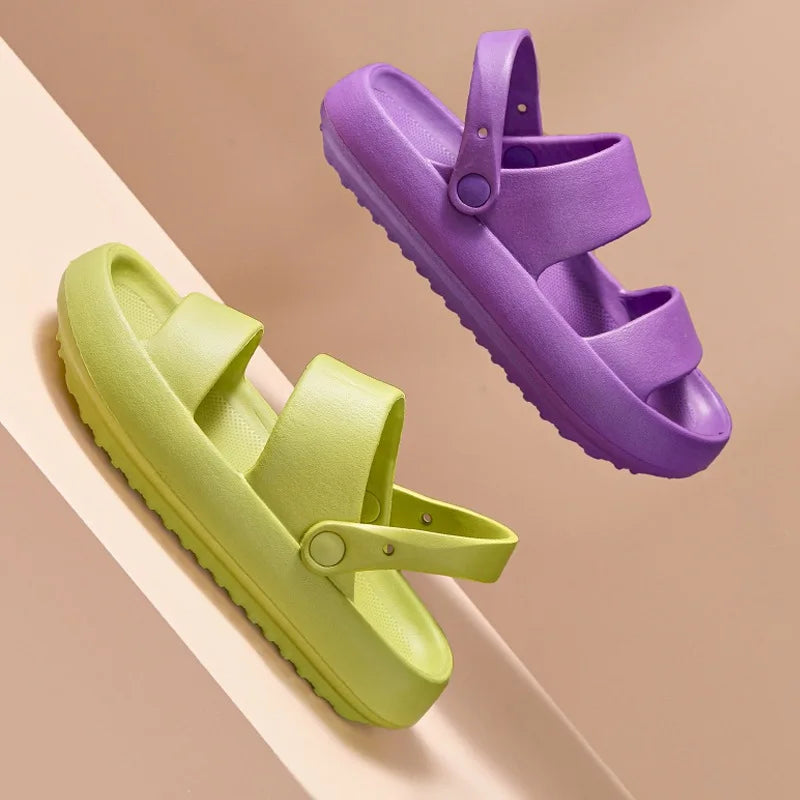 Smile Pop Summer Women Home Slippers With Snaps Outdoor Breathable Casual Sandals Women Non-slip Platform Beach Shoes Women