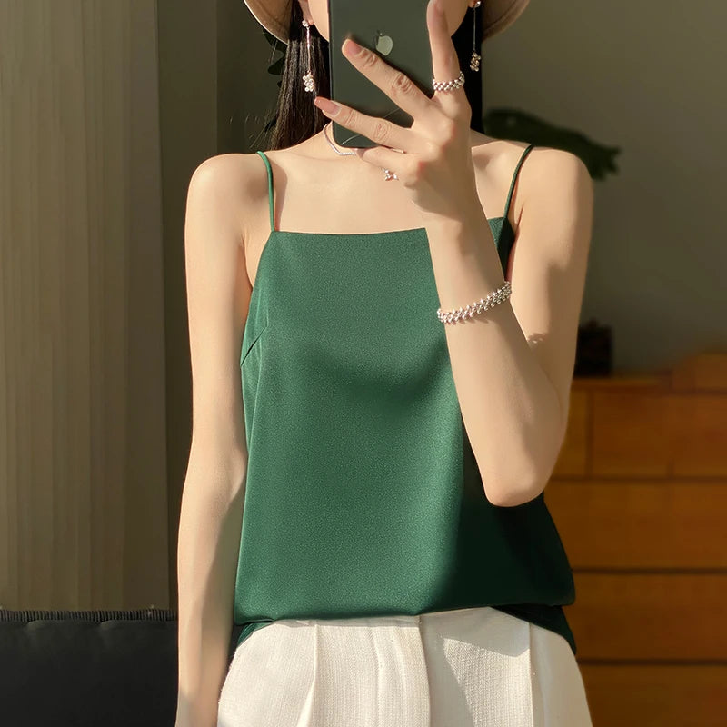 New Ice Silk Sexy Satin Strap Women's Spring/Summer Vest Solid Color Sleeveless Sexy Comfortable Silk Underwear Vest RW-D19