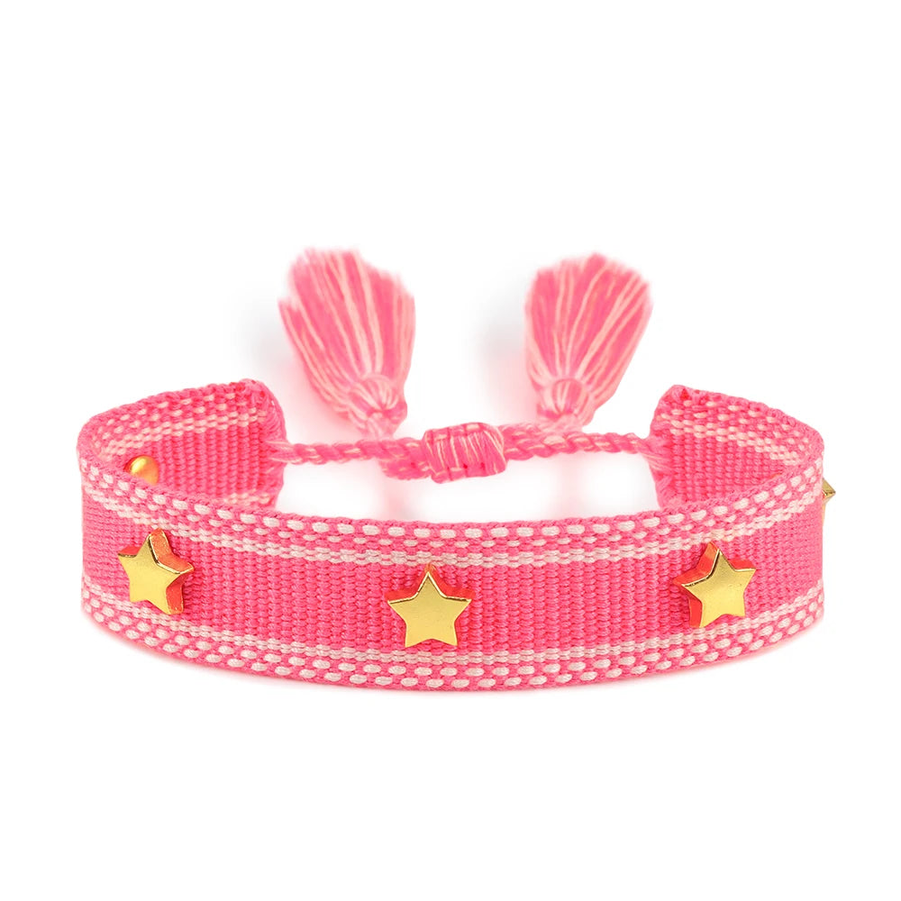 Vintage Friendship Bracelets STARS | MOON Bracelets Adjustable Woven Arm Stacked Jewelry