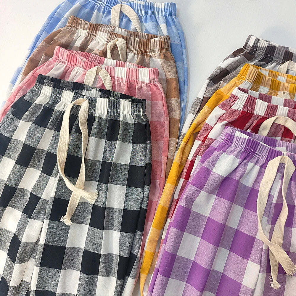 Spring Summer Kids Vintage Cotton Plaid Pant Boys Girls Loose Casual Pants Comfort Trousers For Girl Children's Clothing