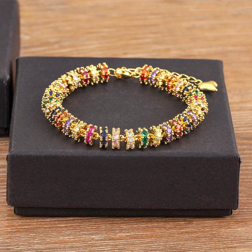 Nidin Fashion Gold Plated Chain Bead Bracelet for Women Colorful Crystal Zircon Heart Shape Charm Wedding Party Jewelry Gifts