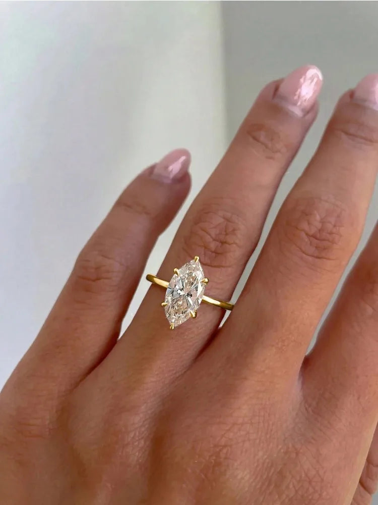 GRA Luxury Fashion 1-2CT Real Marquise Moissanite Diamond Wedding Engagement Rings for Women 925 Sterling Silver Fine Jewelry